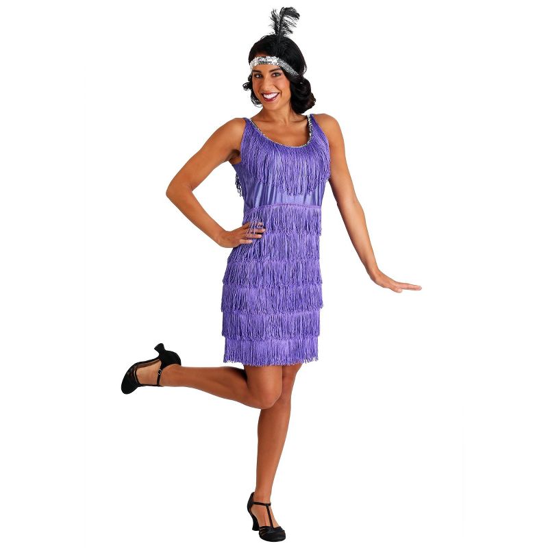 HalloweenCostumes.com Plus Size Purple Fringe Flapper Dress, 1 of 4