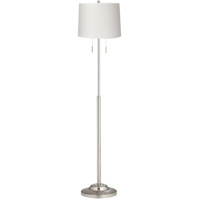 360 Lighting Modern Floor Lamp Brushed Steel Metal White Hardback Drum Shade for Living Room Reading Bedroom Office