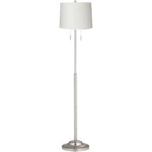 360 Lighting Abba Modern Floor Lamp Standing 66" Tall Brushed Nickel Silver White Hardback Tapered Drum Shade for Living Room Bedroom Office House - 1 of 3