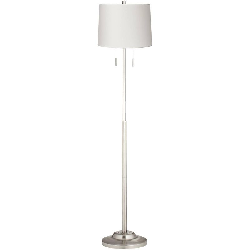 360 Lighting Abba Modern Floor Lamp Standing 66" Tall Brushed Nickel Silver White Hardback Tapered Drum Shade for Living Room Bedroom Office House, 1 of 4