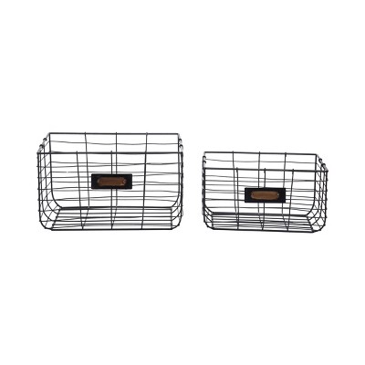 Set of 2 Black Wire Metal Decorative Storage Baskets - Foreside Home & Garden