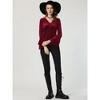 INSPIRE CHIC Women's Regular Fit V Neck Velvet Flare Long Sleeve Peplum Blouse - 3 of 4