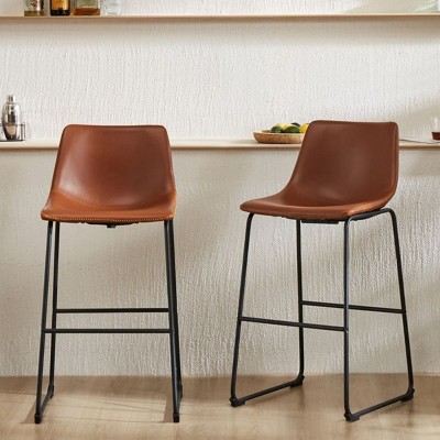 Faux Leather Armless Commercial Counter Height Barstools with Metal Legs and Footrest,Restaurants Kitchen Island with Bucket Seats-Cuddlewood