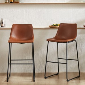 Faux Leather Armless Commercial Counter Height Barstools with Metal Legs and Footrest,Restaurants Kitchen Island with Bucket Seats-Cuddlewood - 1 of 4