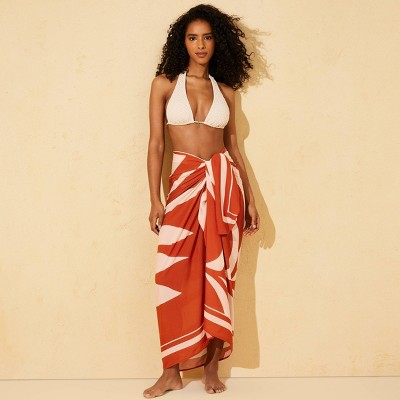 Shade & Shore Women's Placed Palm Sarong Swim Cover Up - Shade & Shore™ Red S/M — фото 3