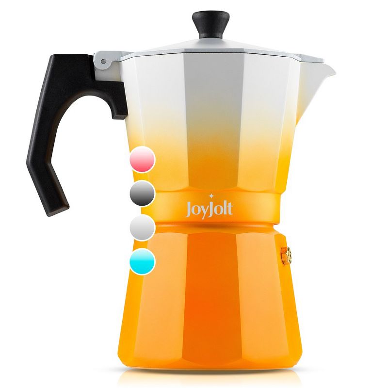 JoyJolt Italian Moka Pot 6 Cup Stovetop Espresso Maker Aluminum Coffee Percolator Coffee Pot - Orange, 1 of 9