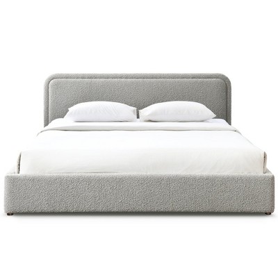 Omax Decor,Chloe Upholstered Platform King Bed in Gray Boucle Fabric