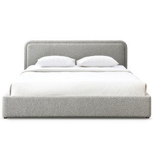 Omax Decor,Chloe Upholstered Platform King Bed in Gray Boucle Fabric - 1 of 4