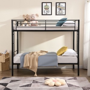NicBex Twin Size Bunk Bed Metal Bed Frame with Ladder and Full Length Guardrail, No Box Spring Required, Black - 1 of 4