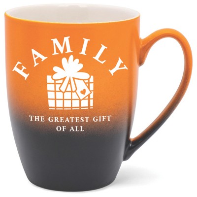 Elanze Designs Family The Greatest Gift of All Two Toned Ombre Matte Orange and Black 12 ounce Ceramic Stoneware Coffee Cup Mug