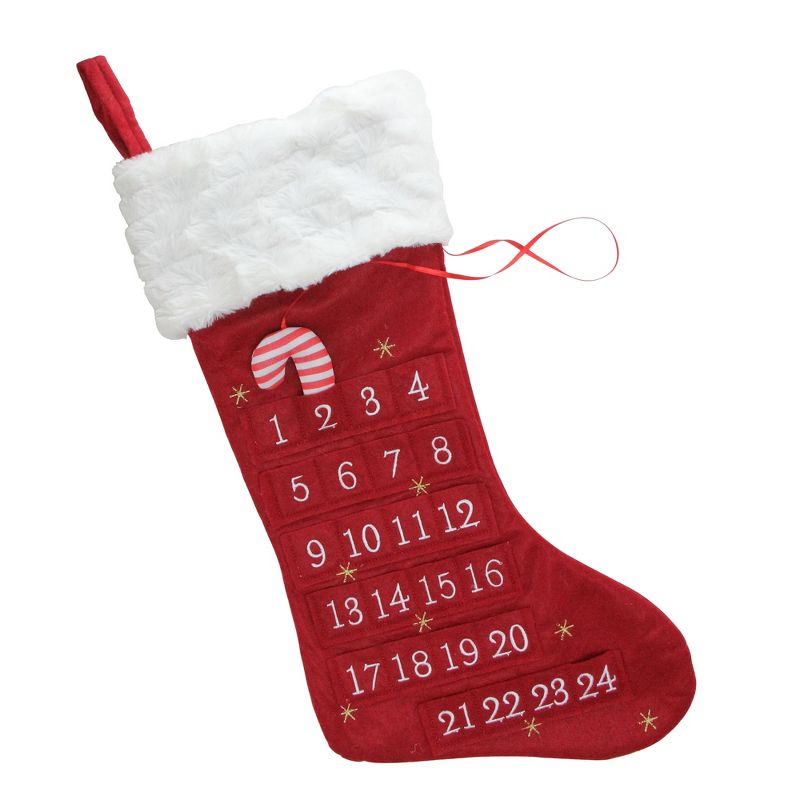Northlight 22" Red and White Candy Cane Advent Calendar Christmas Stocking, 1 of 4