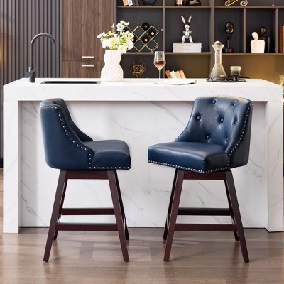 Hyleory Chic 360-degree Rotating Bar Stool - Premium PU Leather Seat & Solid Wood Frame for Timeless Elegance