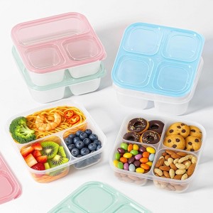 6 Pcs Snack Box Container Set, 3&4 Compartment Meal Prep Containers for Adults - 1 of 4