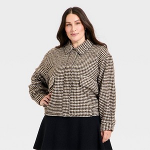Women's Textured Houndstooth Jacket - A New Day™ Brown - 1 of 3