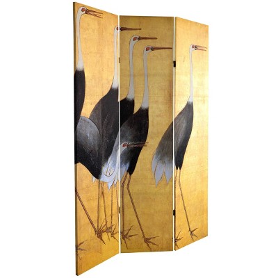 Yellow Cranes and Butterfly Canvas Folding Room Divider