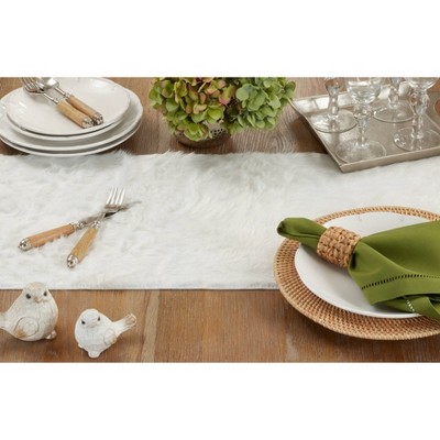 White Faux Fur Polyester Table Runner 15"x72"