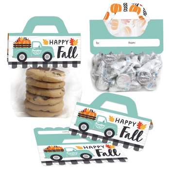 Big Dot of Happiness Happy Fall Truck - DIY Harvest Pumpkin Party Clear Goodie Favor Bag Labels - Candy Bags with Toppers - Set of 24