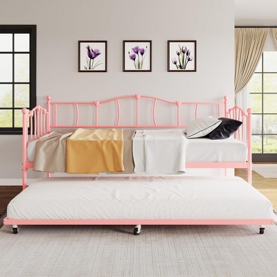 Metal Daybed with Trundle Bed, Twin Size Day Bed with Premium Metal Frame and Steel Slat Support