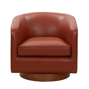 GDFStudio Langford Top Grain Leather Swivel Accent Chair - 1 of 4