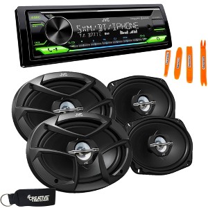 JVC KD-T910BTS - CD Receiver w/ Bluetooth, Front USB, AUX, Amazon Alexa, SirusXM Ready + Two Pairs Of JVC 6x9" Speakers - 1 of 4