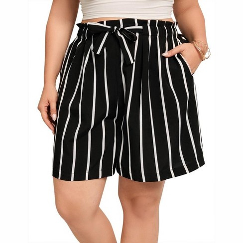 Kojooin Plus Size Comfy Shorts For Women Elastic High Waisted Summer Dressy  Shorts With Pockets Wide Leg Flowy Lounge Shorts Stripe Black White 2xl :  Target