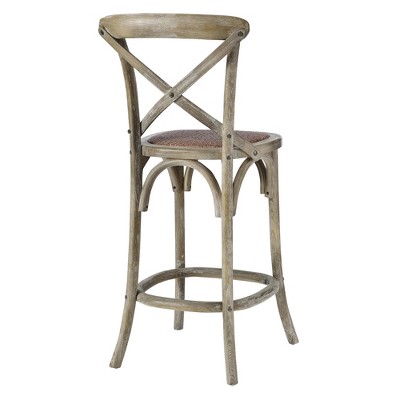 Farmhouse Charm Gray Elm Wood Counter Stool with Woven Rattan Seat