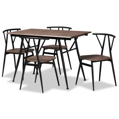 5pc Dining Set Ciara Wood and Metal Walnut/Black - Baxton Studio