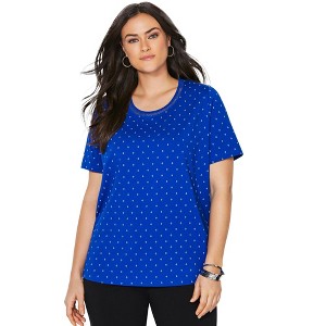 Catherines Women's Plus Size Suprema Embroidered Scoopneck Tee - 1 of 4