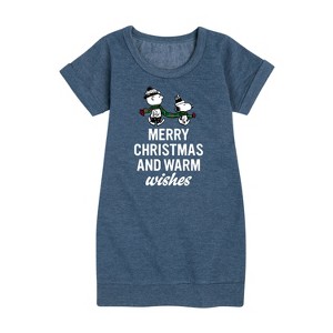 - Peanuts - Charlie Brown & Snoopy Merry Christmas Warm Wishes Graphic Short Sleeve Fleece Dress - 1 of 4