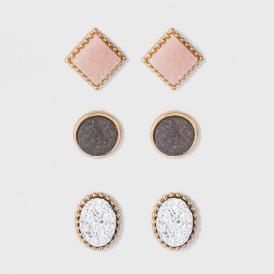 SUGARFIX by BaubleBar Druzy Stud Earring Set 3pc - Pink