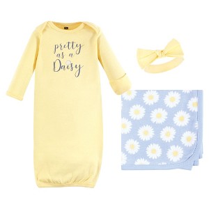 Hudson Baby Infant Girl Gown, Swaddle Blanket and Cap or Headband, Pretty As A Daisy, 0-6 Months - 1 of 4