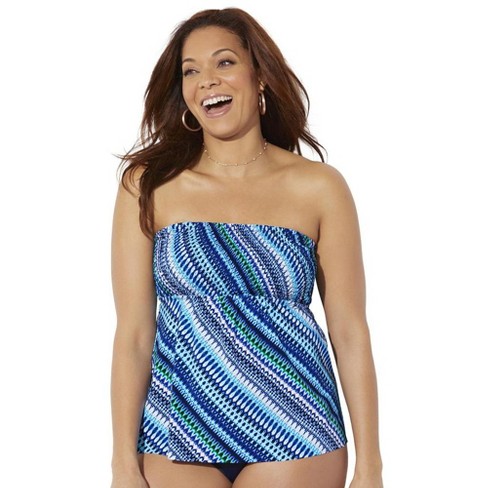 Swimsuits For All Women’s Plus Size Smocked Bandeau Tankini Top, 14 ...