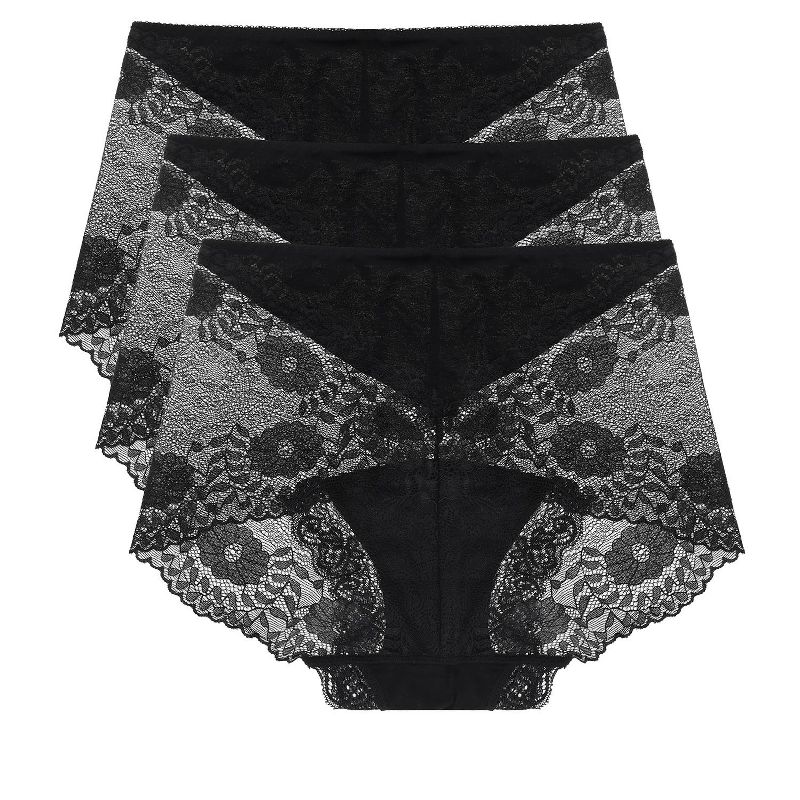 Agnes Orinda Women's 3 Pack Underwear Soft Briefs Lace Panties, 2 of 5
