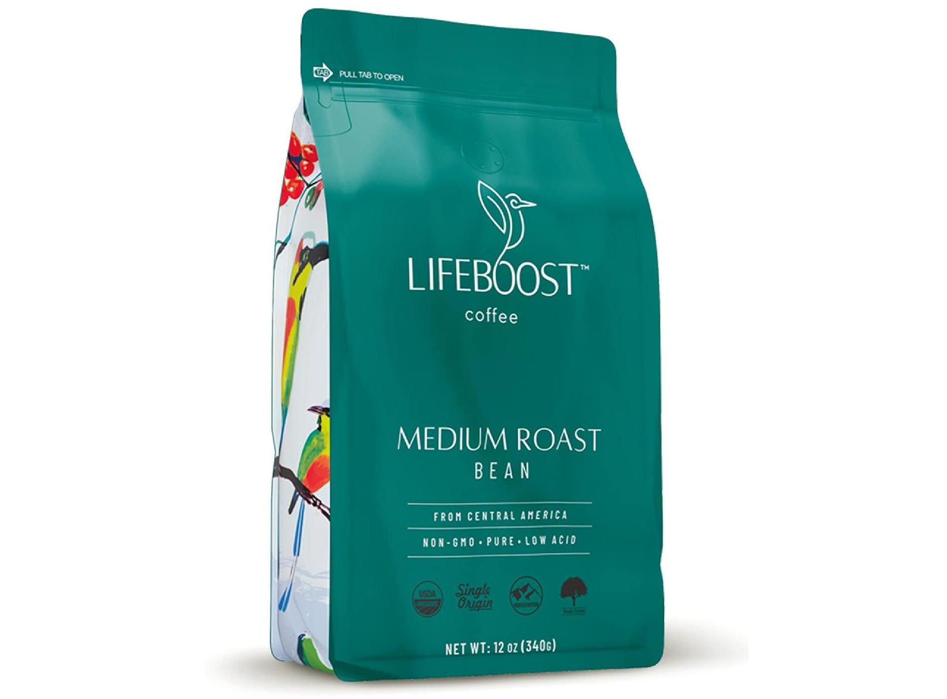 Lifeboost Coffee Grata Medium Roast Wholebean Coffee, Non-GMO, Pure, Low Acid, From Central America, Smooth & Delicious - 12 oz
