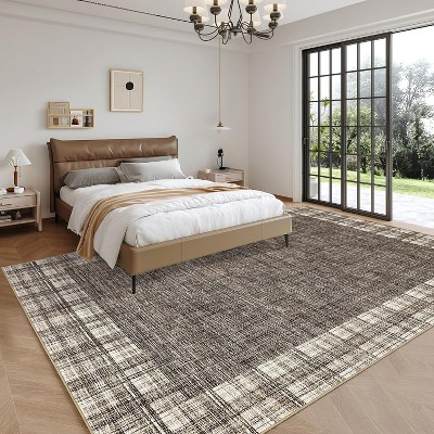 Machine Washable Area Rug Modern Plaid Carpet Non-Slip Stain Resistant Pet Friendly for Living Room Bedroom Dining Room