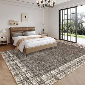Machine Washable Area Rug Modern Plaid Carpet Non-Slip Stain Resistant Pet Friendly for Living Room Bedroom Dining Room - 1 of 4