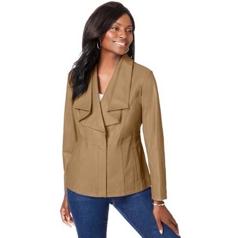 Roaman's Women's Plus Size Hooded Textured Fleece Coat - 3x, Beige : Target