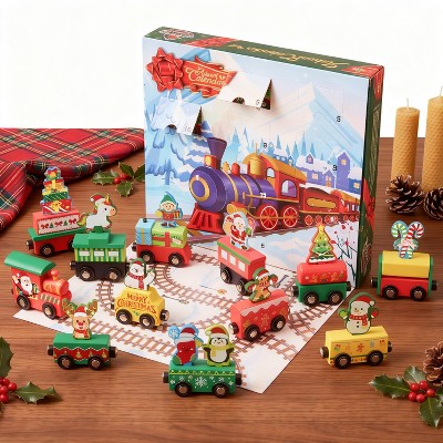 Twelve Piece Train Advent Calendar with Magnetic Cars and Daily Doors for Kids
