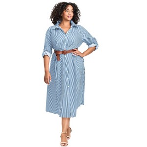 Avenue Women's Plus Size Leona Stripe Shirtdress With Belt - 1 of 4