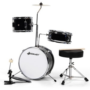 Infans 13 Inch 3-Piece Kids Junior Beginner Drum Set w/Tom Snare Bass Drum Black - 1 of 4