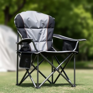 FURNIinspire Outdoor Portable Chairs Oversized Camping Folding Chair, Padded Chair With Cup Holder Storage, Cooler Bag, Black , 25.19"*25.19"*42.12" - 1 of 4