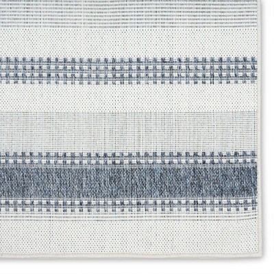 Dark Blue and Cream Striped Synthetic 8' x 10' Indoor/Outdoor Rug