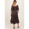 Pinkblush Dark Brown Floral Smocked Sleeve Tie Maternity Midi Dress - 3 of 3