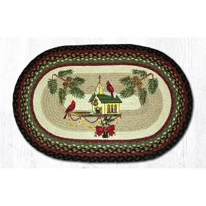 Earth Rugs Oval Patch Rug Christmas Birdhouse – 20"x30" Hand-Braided Holiday Jute Mat - 1 of 3