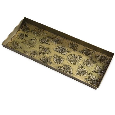 Metal Boot Tray With Embossed Sunflower Design Great For Foyers