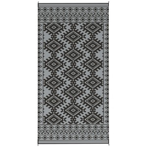 Reversible Outdoor Rug, Waterproof Plastic Straw with Carry Bag, Blue & White Rhombus Border - 1 of 4