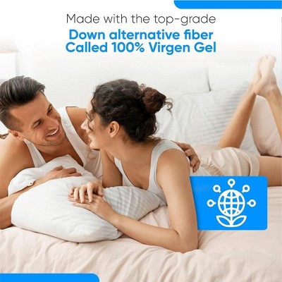 Set of 2 Cooling Down Alternative Gel Fiber Bed Pillows With 100% Cotton Cover, Pillow Cases Included. Standard Size - Gray