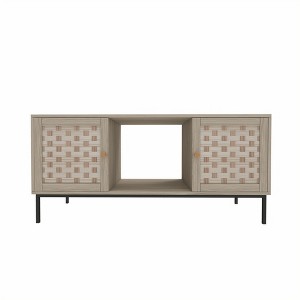 Lirago Brown Elegant Veener Weaving Coffee Table with 4 Sliding Doors-Symmetrical Wooden Storage Cabinet for Living Space 41.73"W * 19.7"L  * 18.7"H - 1 of 4