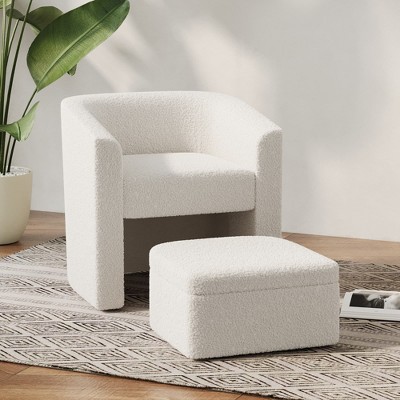 Racxily Accent Chair with Footstool, Comfortable Single Sofa, Soft Cushion Armchair, Lounge Chairs, White