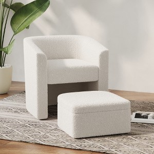 Racxily Accent Chair with Footstool, Comfortable Single Sofa, Soft Cushion Armchair, Lounge Chairs, White - 1 of 4